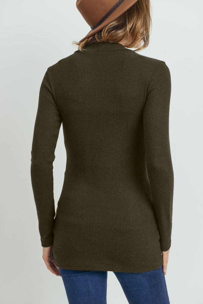 Olive Rib Knit Mock Neck Maternity Top