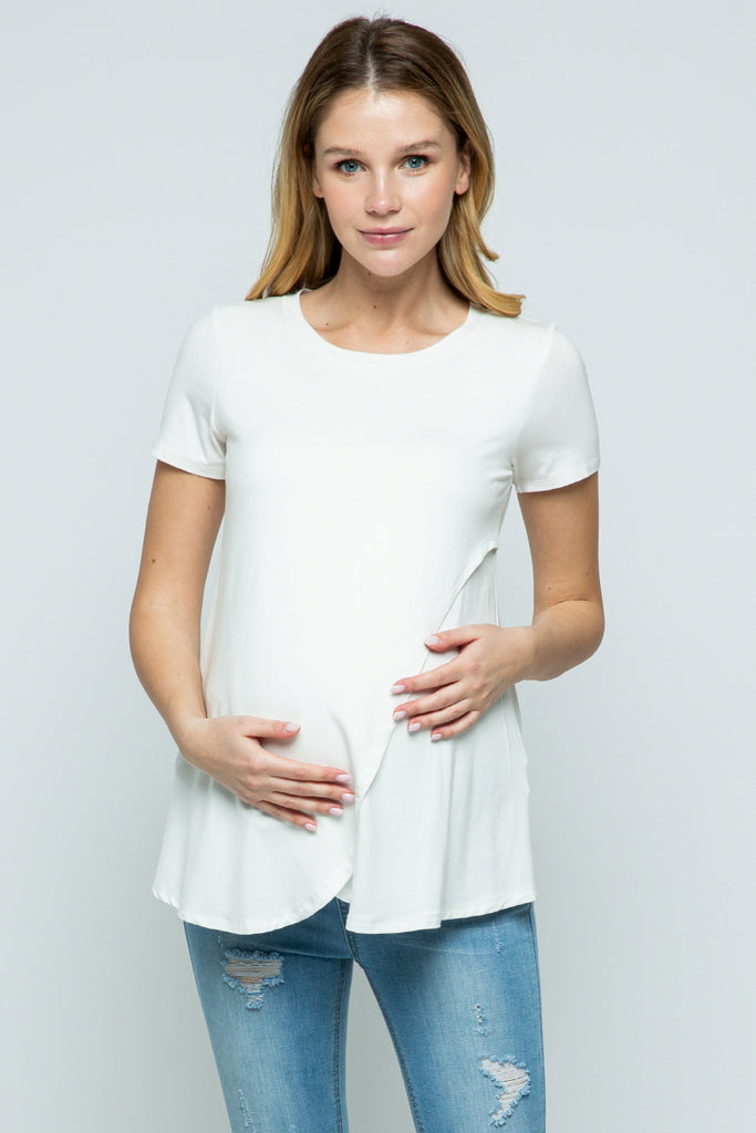 Ivory Short Sleeve Asymmetrical Wrap Nursing Top