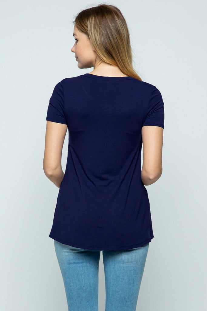 Navy Short Sleeve Asymmetrical Wrap Nursing Top