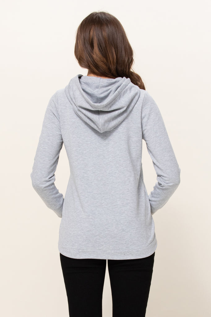 Heather Grey Heavy Terry(Inside Brushed) Half Zip Maternity Hoodie