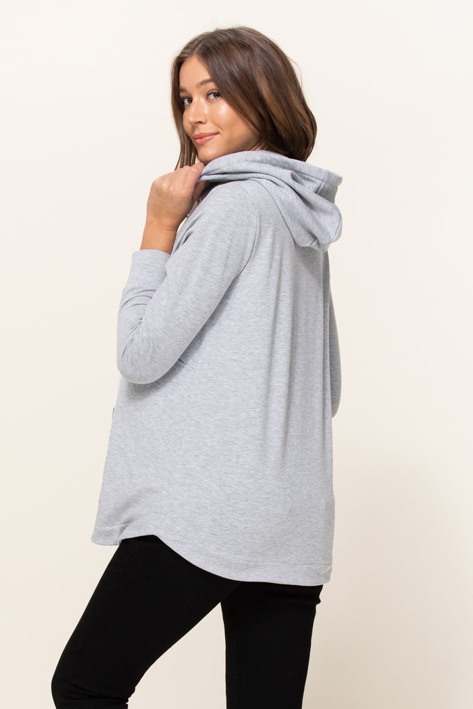 Heather Grey Heavy Terry(Inside Brushed) Half Zip Maternity Hoodie