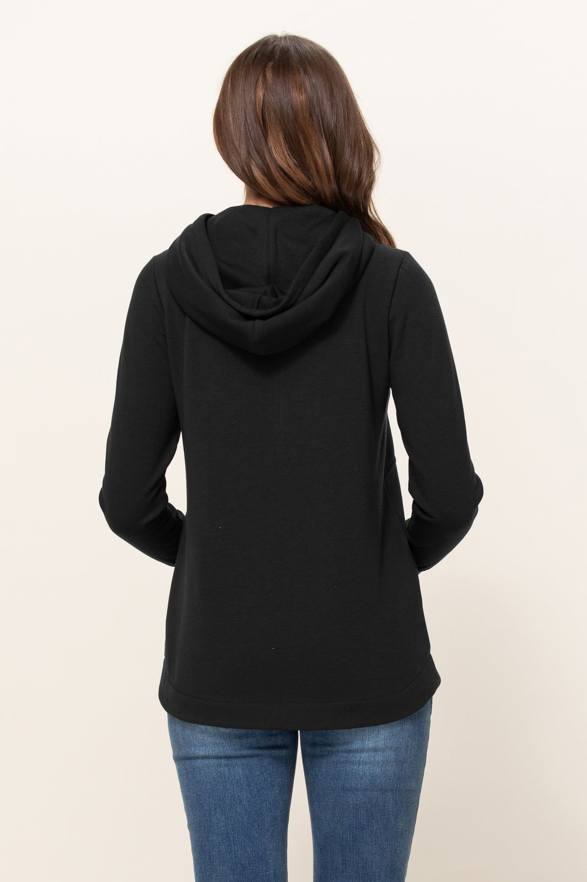 Black Heavy Terry(Inside Brushed) Half Zip Maternity Hoodie