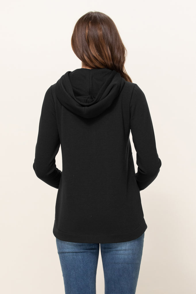 Black Heavy Terry(Inside Brushed) Half Zip Maternity Hoodie