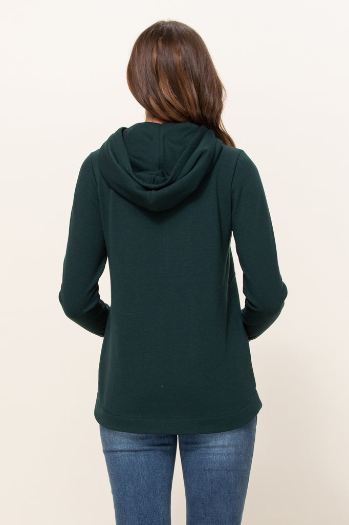 Green Heavy Terry(Inside Brushed) Half Zip Maternity Hoodie