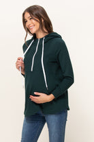 Green Heavy Terry(Inside Brushed) Half Zip Maternity Hoodie