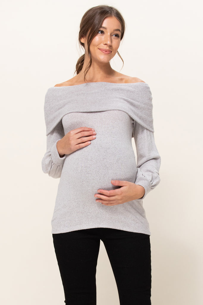 Heather Grey Cashmere Like Sweater Knit Off Shoulder Top