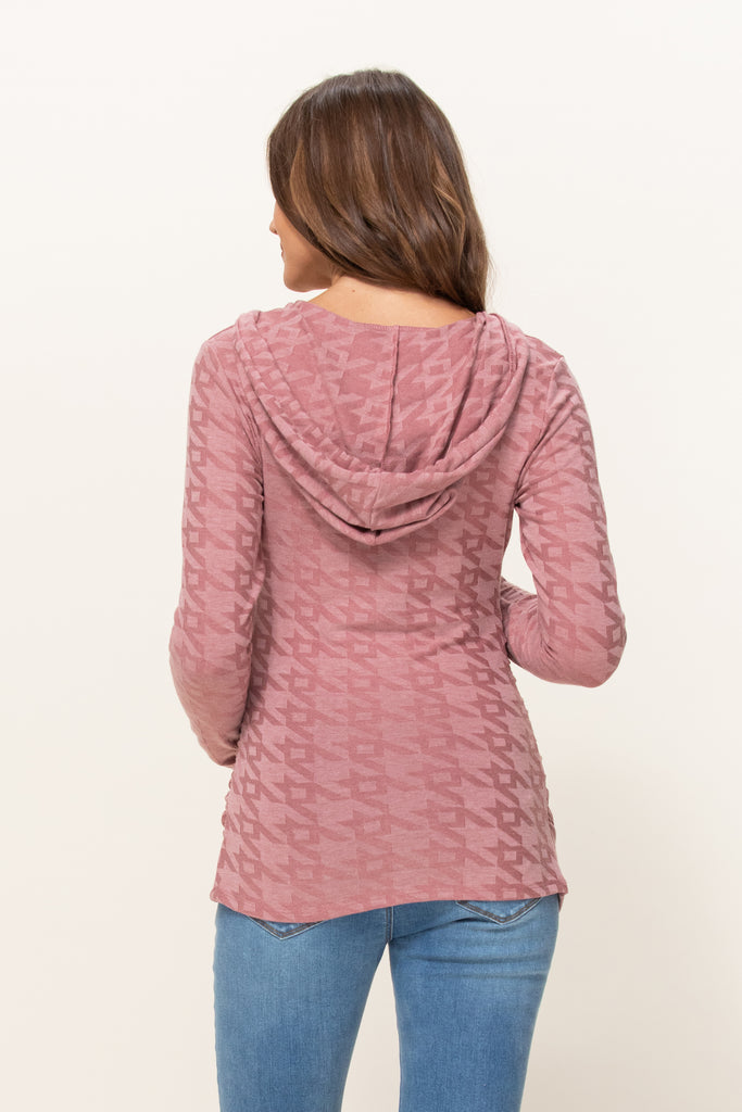 Mauve V-Neck Maternity Pullover Hoodie