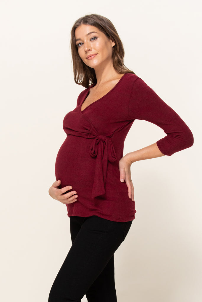 Burgundy Brushed Hacci Maternity/Nursing Top