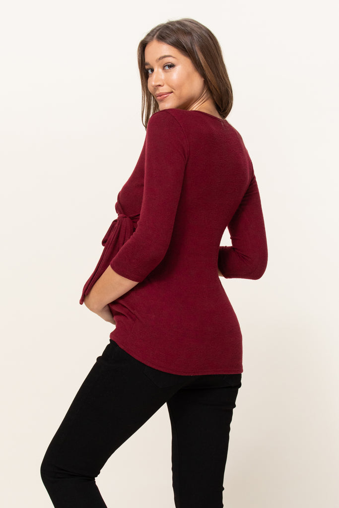 Burgundy Brushed Hacci Maternity/Nursing Top