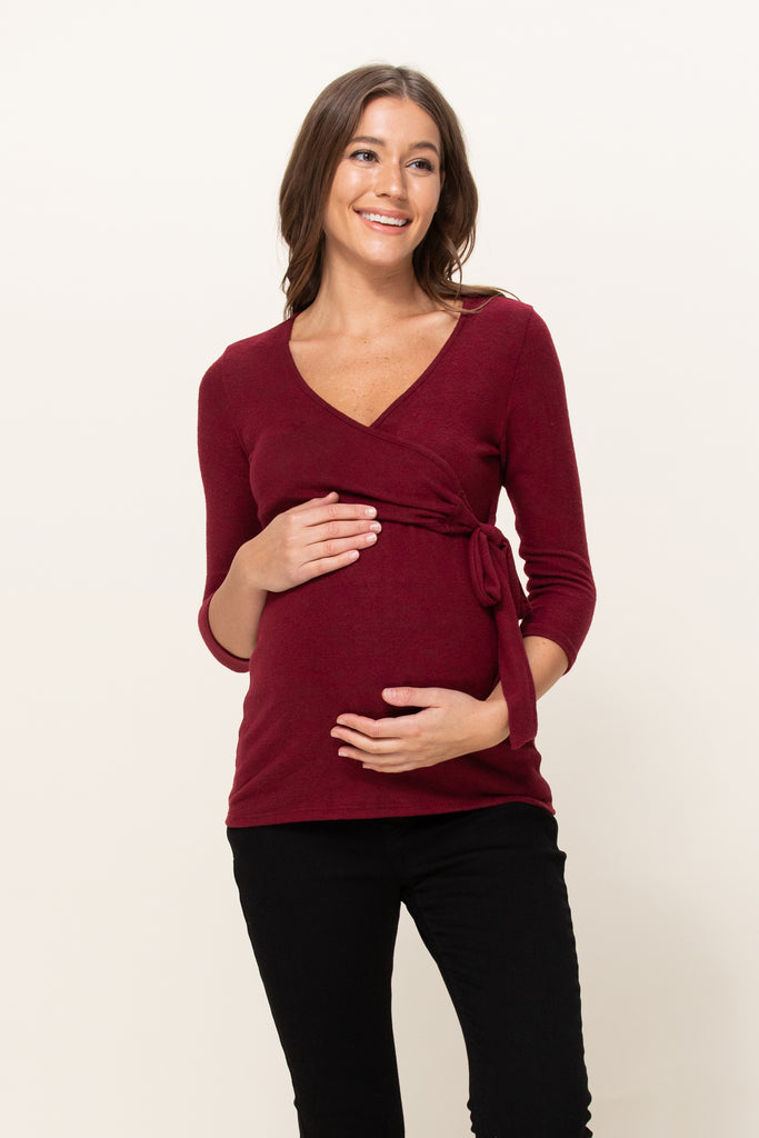 Burgundy Brushed Hacci Maternity/Nursing Top