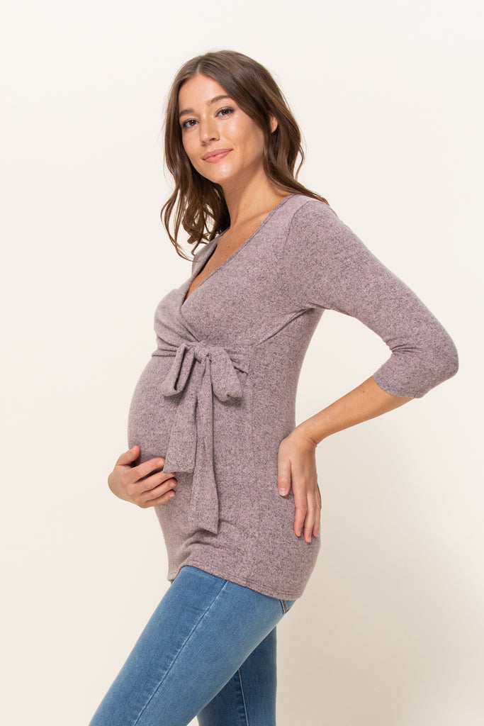 Dusty Pink Brushed Hacci Maternity/Nursing Top