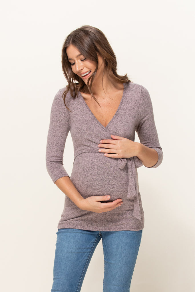 Dusty Pink Brushed Hacci Maternity/Nursing Top