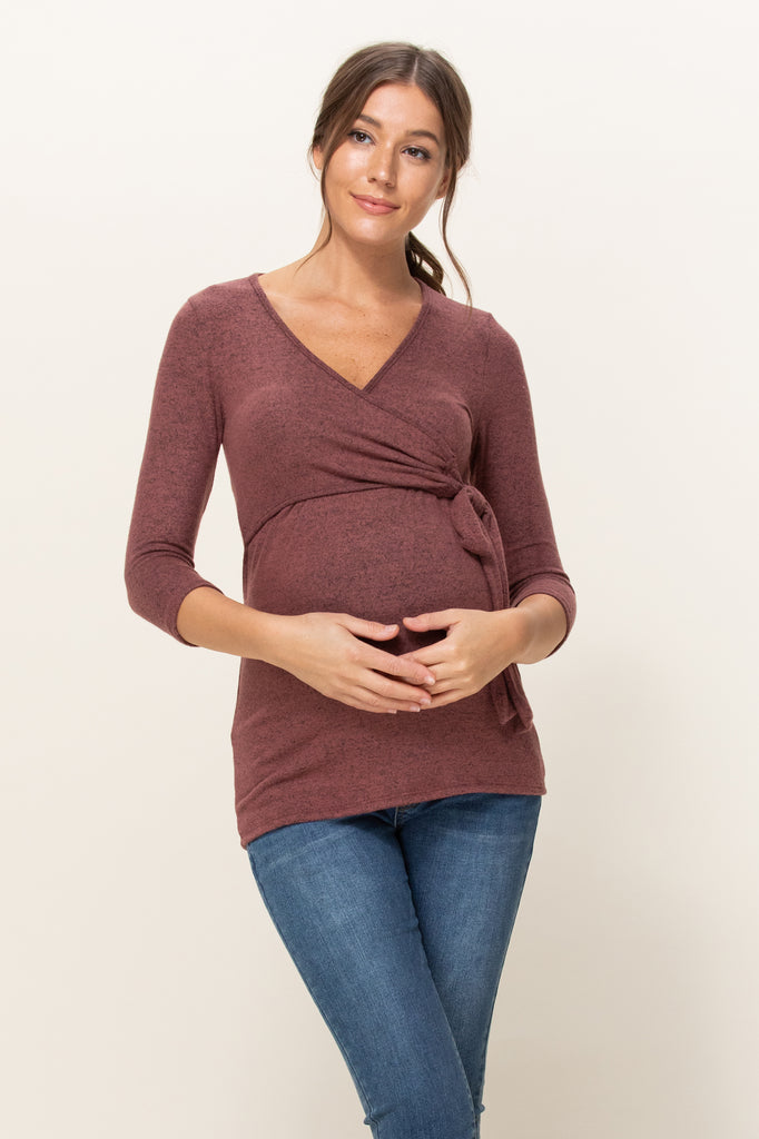 Mauve Brushed Hacci Maternity/Nursing Top