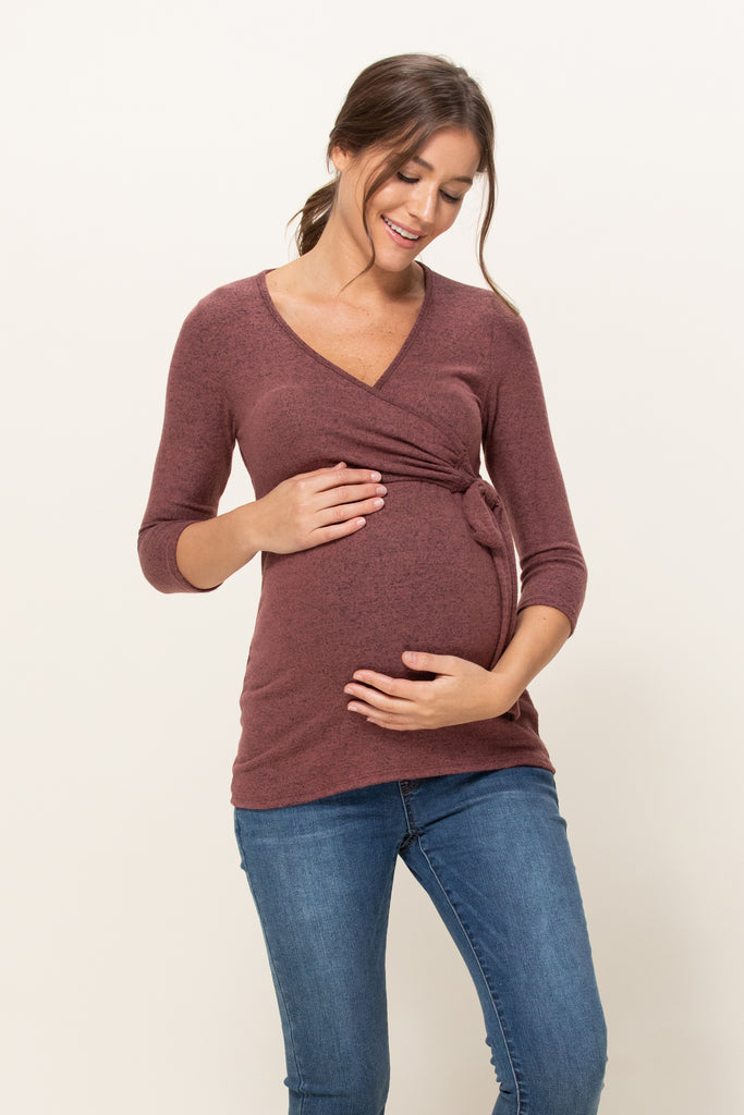 Mauve Brushed Hacci Maternity/Nursing Top