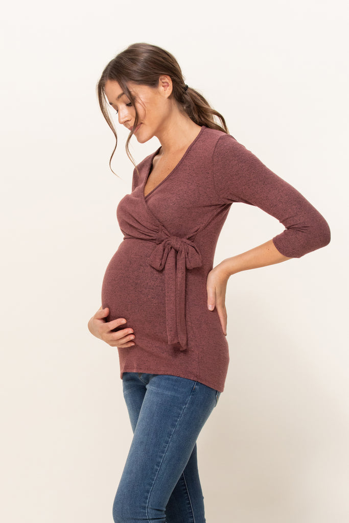 Mauve Brushed Hacci Maternity/Nursing Top