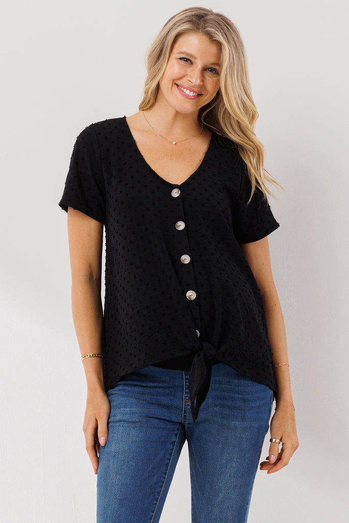 Black Swiss Dot Button Down Maternity & Nursing Shirt