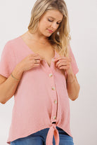 Pink Swiss Dot Button Down Maternity & Nursing Shirt