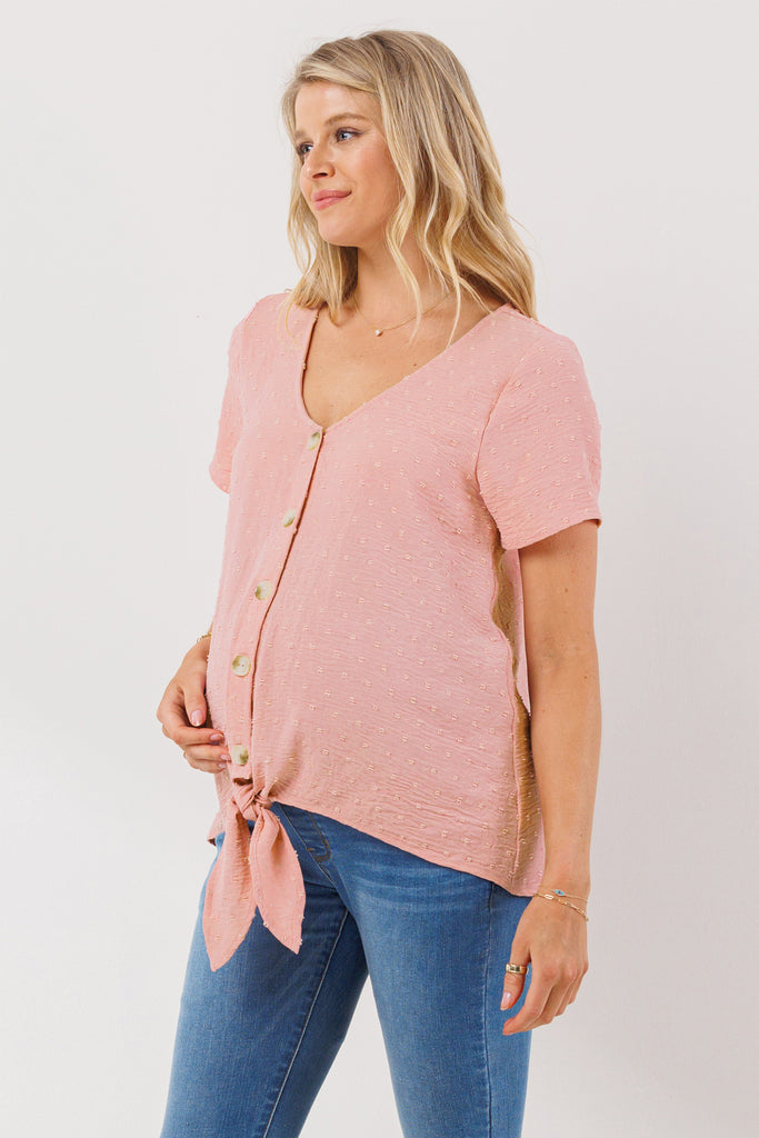 Pink Swiss Dot Button Down Maternity & Nursing Shirt