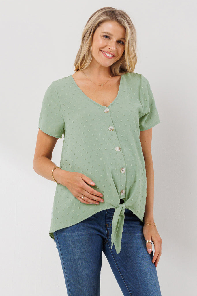 Sage Swiss Dot Button Down Maternity & Nursing Shirt