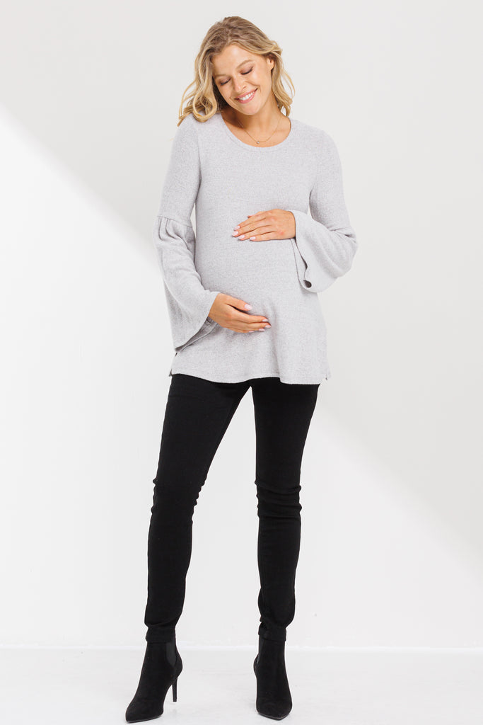 Heather Grey Round Neck Bell Sleeve Maternity Top