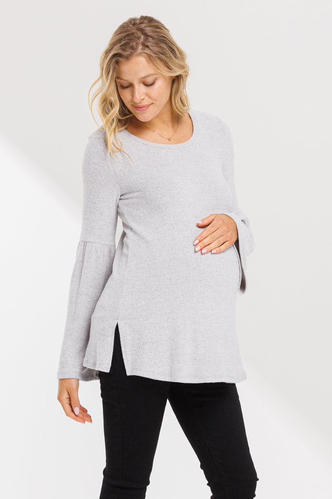 Heather Grey Round Neck Bell Sleeve Maternity Top