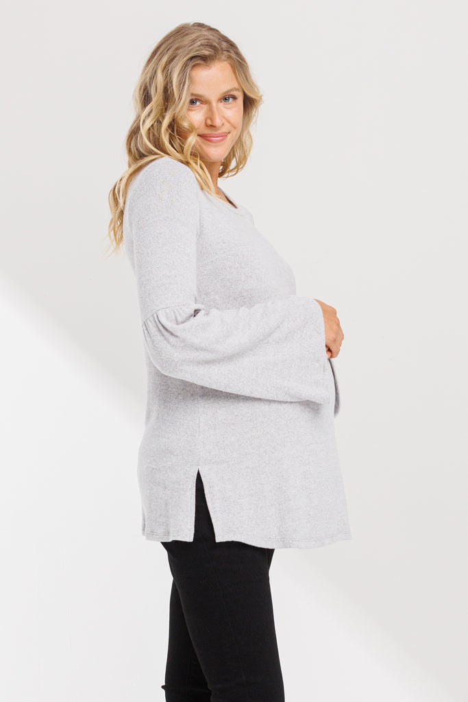 Heather Grey Round Neck Bell Sleeve Maternity Top