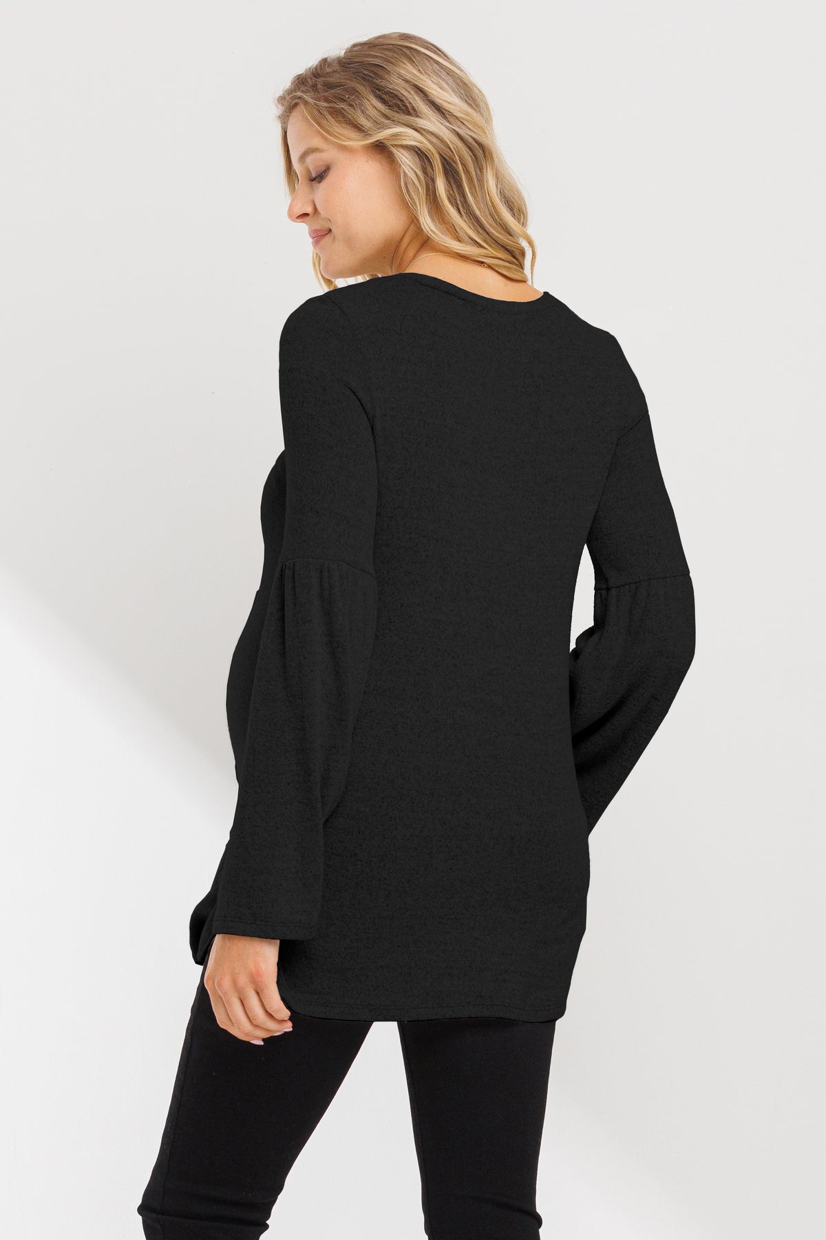 Black Round Neck Bell Sleeve Maternity Top