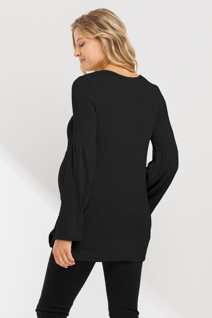 Black Round Neck Bell Sleeve Maternity Top