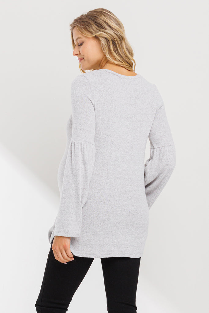 Heather Grey Round Neck Bell Sleeve Maternity Top