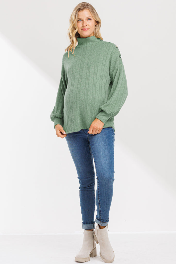 Green Turtle Neck Maternity Sweater Knit Top