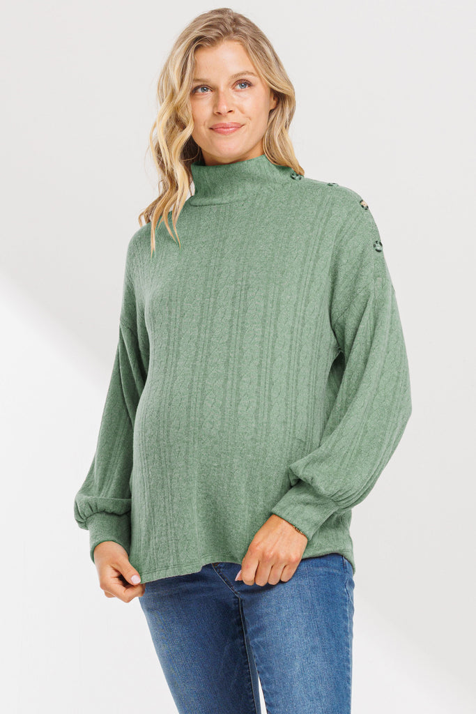 Green Turtle Neck Maternity Sweater Knit Top