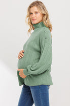 Green Turtle Neck Maternity Sweater Knit Top