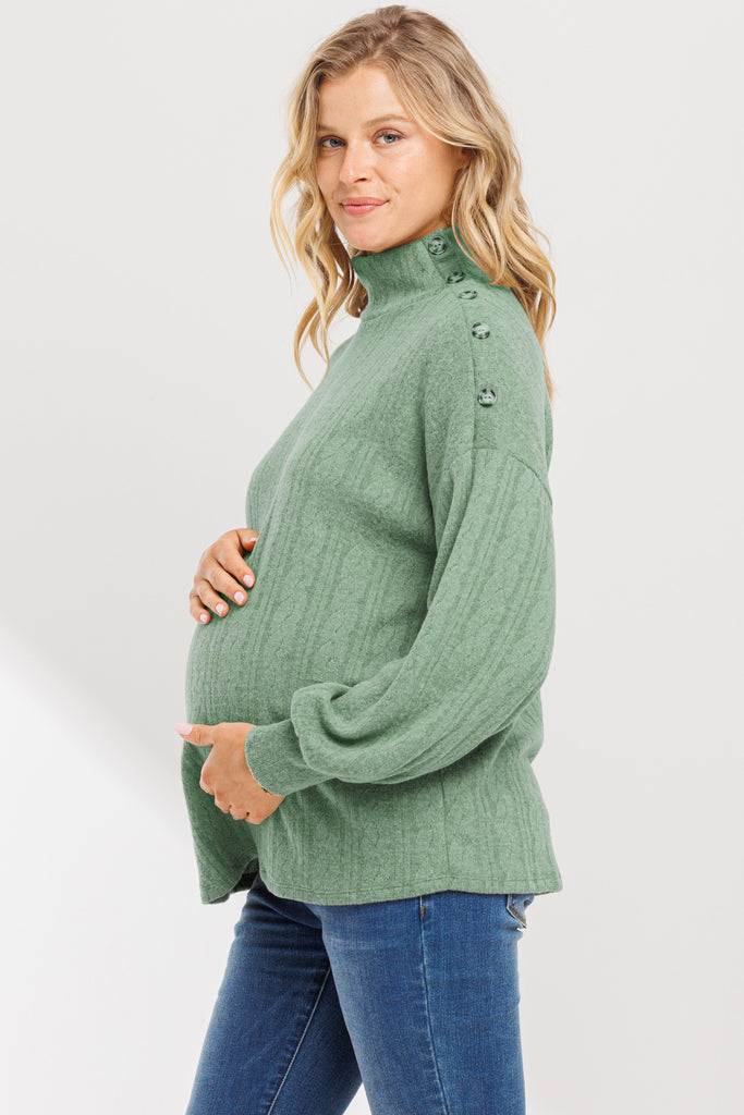 Green Turtle Neck Maternity Sweater Knit Top