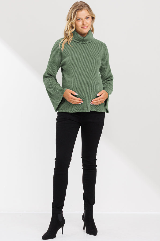 Olive Turtle Neck Knit Sweater Maternity Top