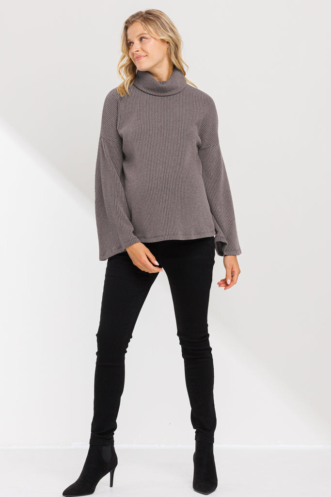 Mocha Turtle Neck Knit Sweater Maternity Top