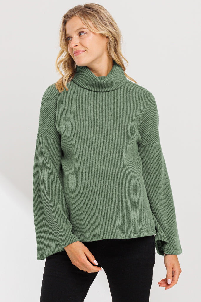 Olive Turtle Neck Knit Sweater Maternity Top