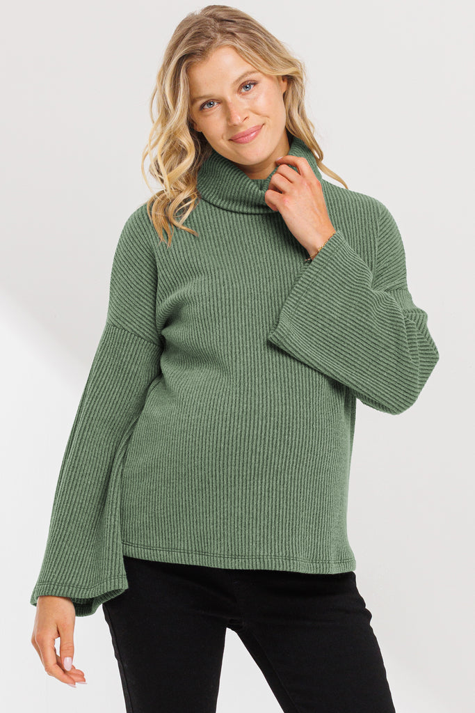 Olive Turtle Neck Knit Sweater Maternity Top