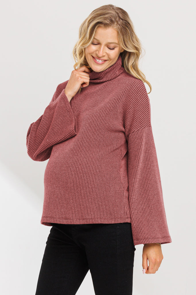Red Turtle Neck Knit Sweater Maternity Top