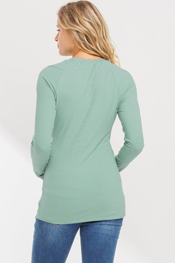 Mint Round Neck Button Detail Maternity Top