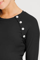 Black Round Neck Button Detail Maternity Top