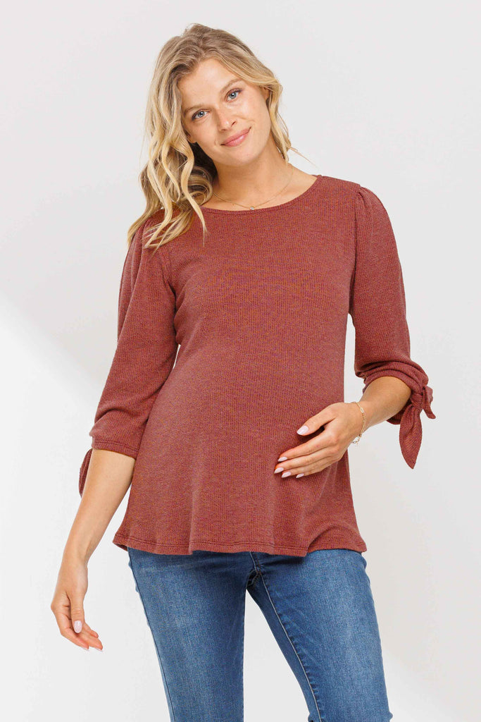 Brick Knit 3/4 Tie-Sleeve Maternity Top