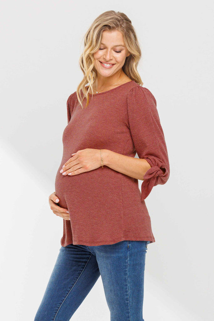 Brick Knit 3/4 Tie-Sleeve Maternity Top