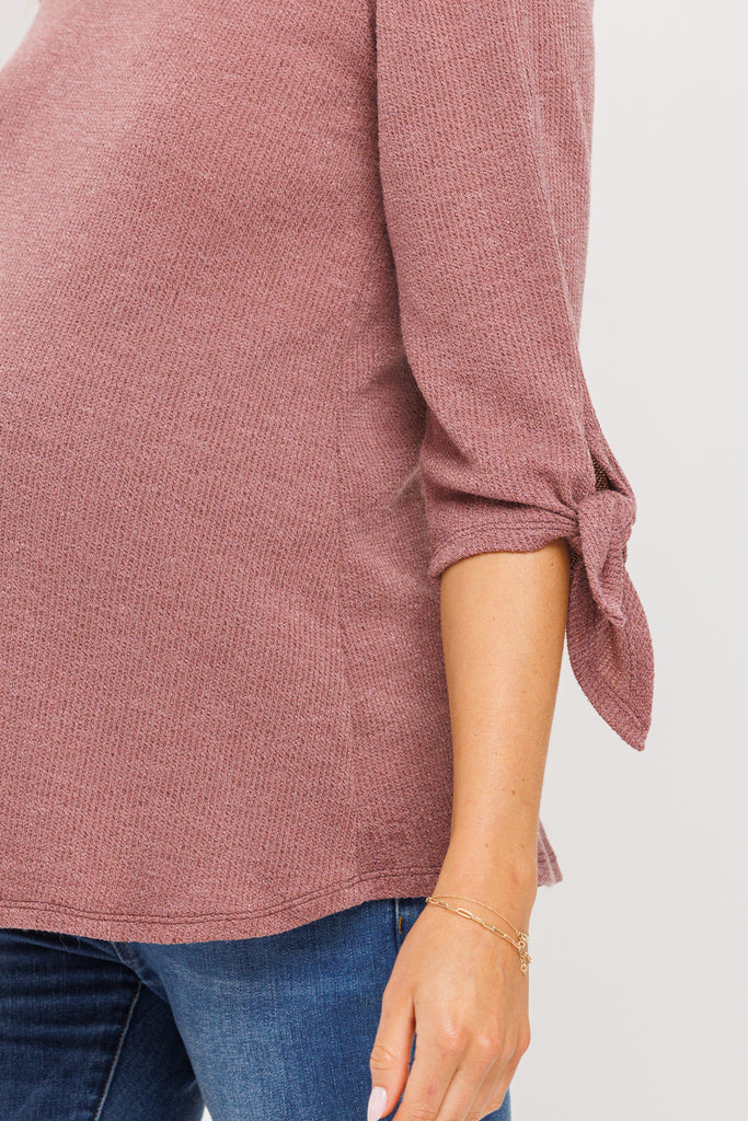 Mauve Knit 3/4 Tie-Sleeve Maternity Top