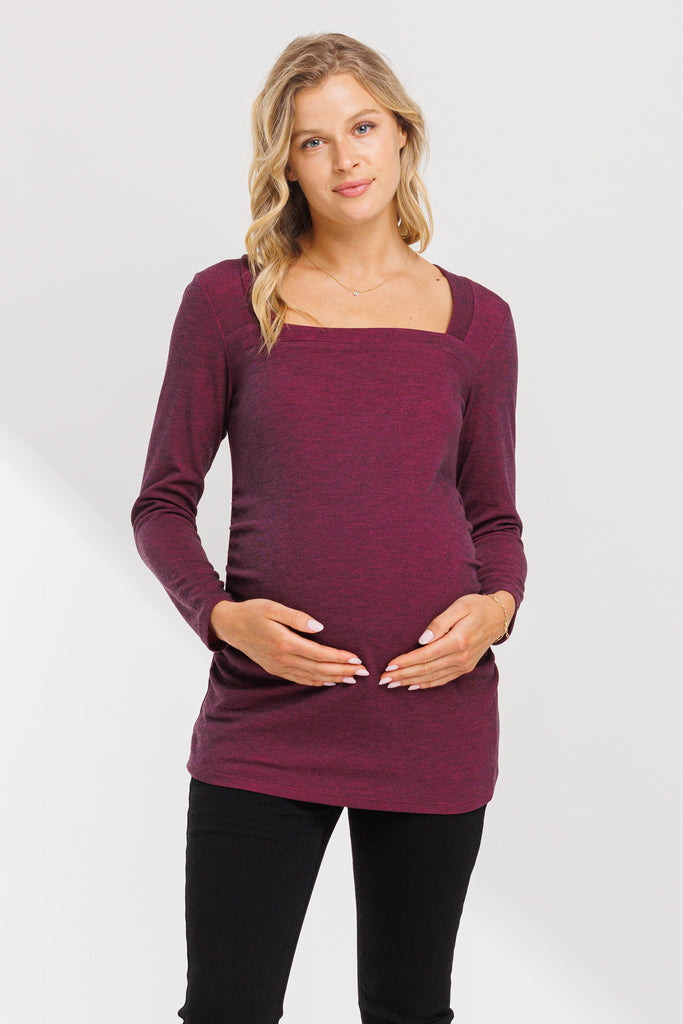 Plum Square Neck Ruched Side Maternity Top