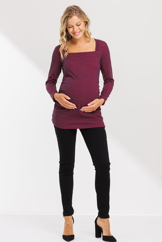 Plum Square Neck Ruched Side Maternity Top