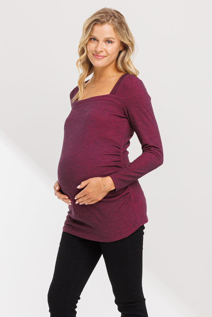 Plum Square Neck Ruched Side Maternity Top