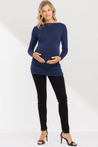 Navy Heavy Modal Boat Neck Maternity Tunic