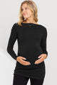 Black Heavy Modal Boat Neck Maternity Tunic