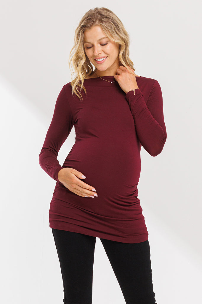 Burgundy Heavy Modal Boat Neck Maternity Tunic