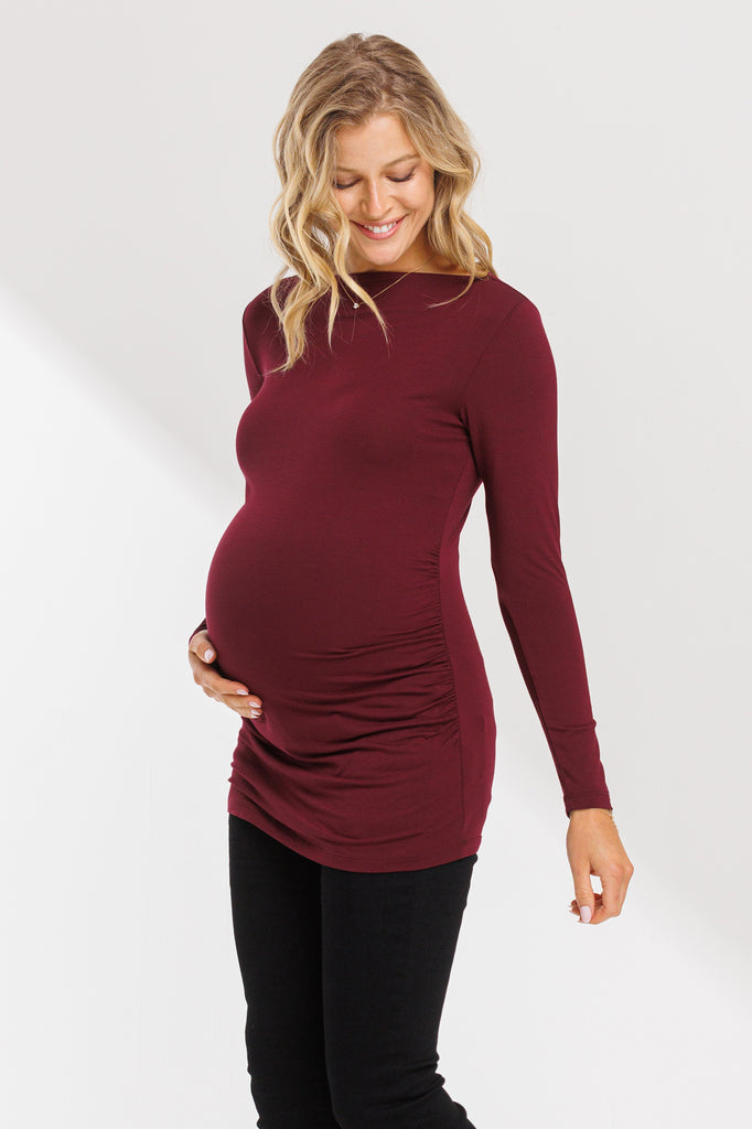 Burgundy Heavy Modal Boat Neck Maternity Tunic